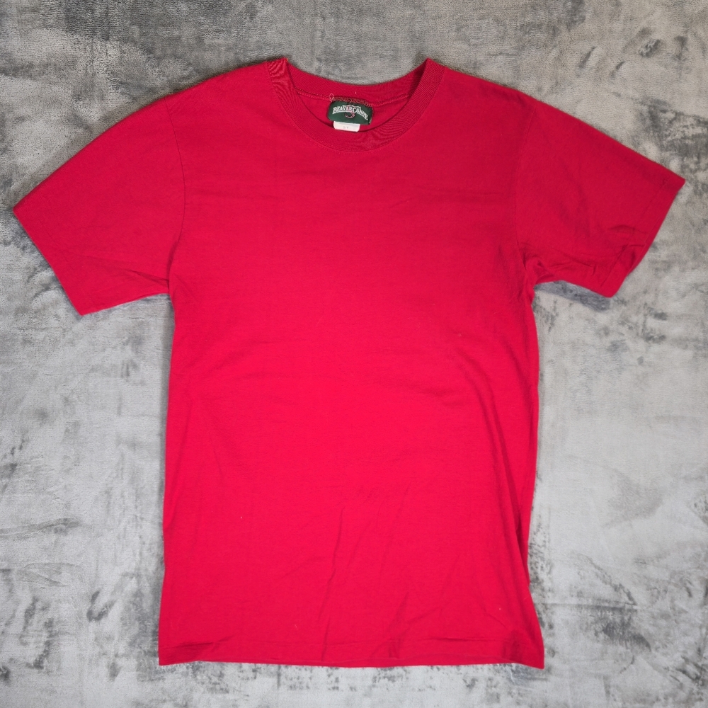 Vintage Beaver Canoe Red Pocket T Shirt Size Small